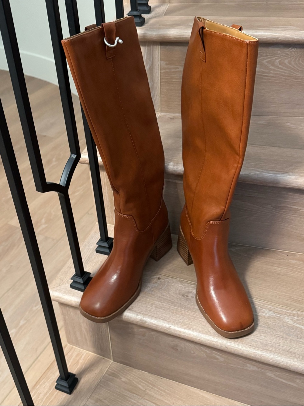 Abercrombie & Fitch Mid Vegan  Leather Heeled Boots - Cognac Brown - Picture 3 of 6